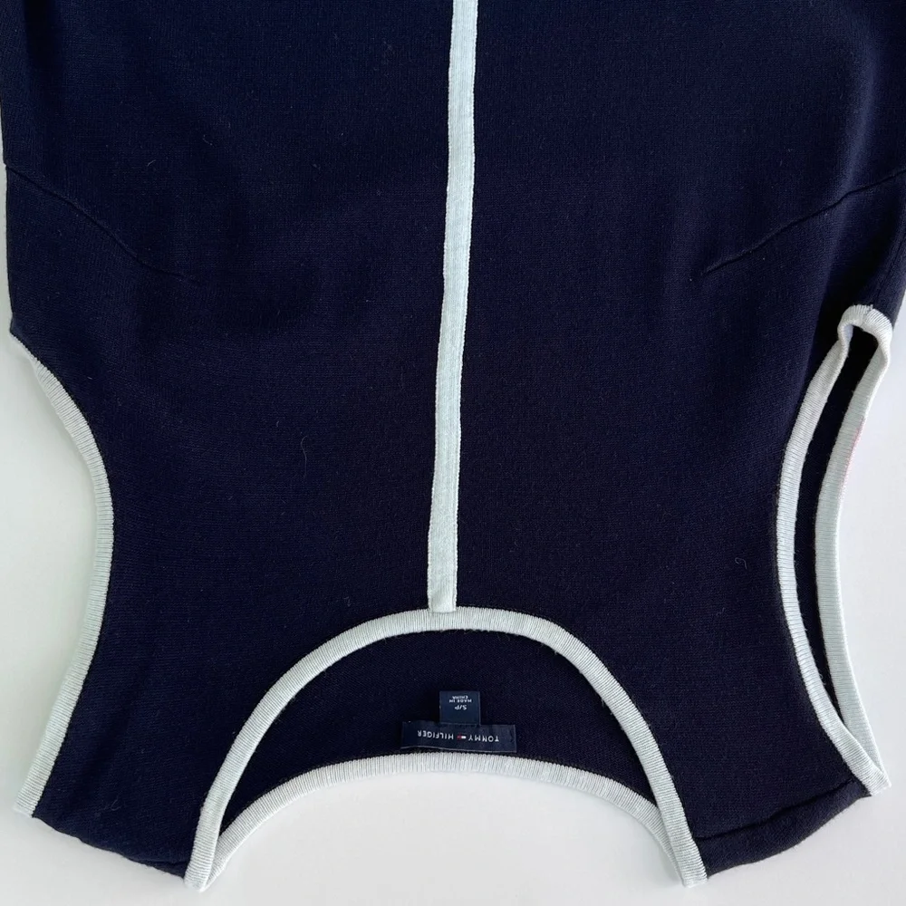 TOMMY HILFIGER Women's A Navy Blue Shift Sleeveless Dress White Pockets Neckline - Picture 8 of 8